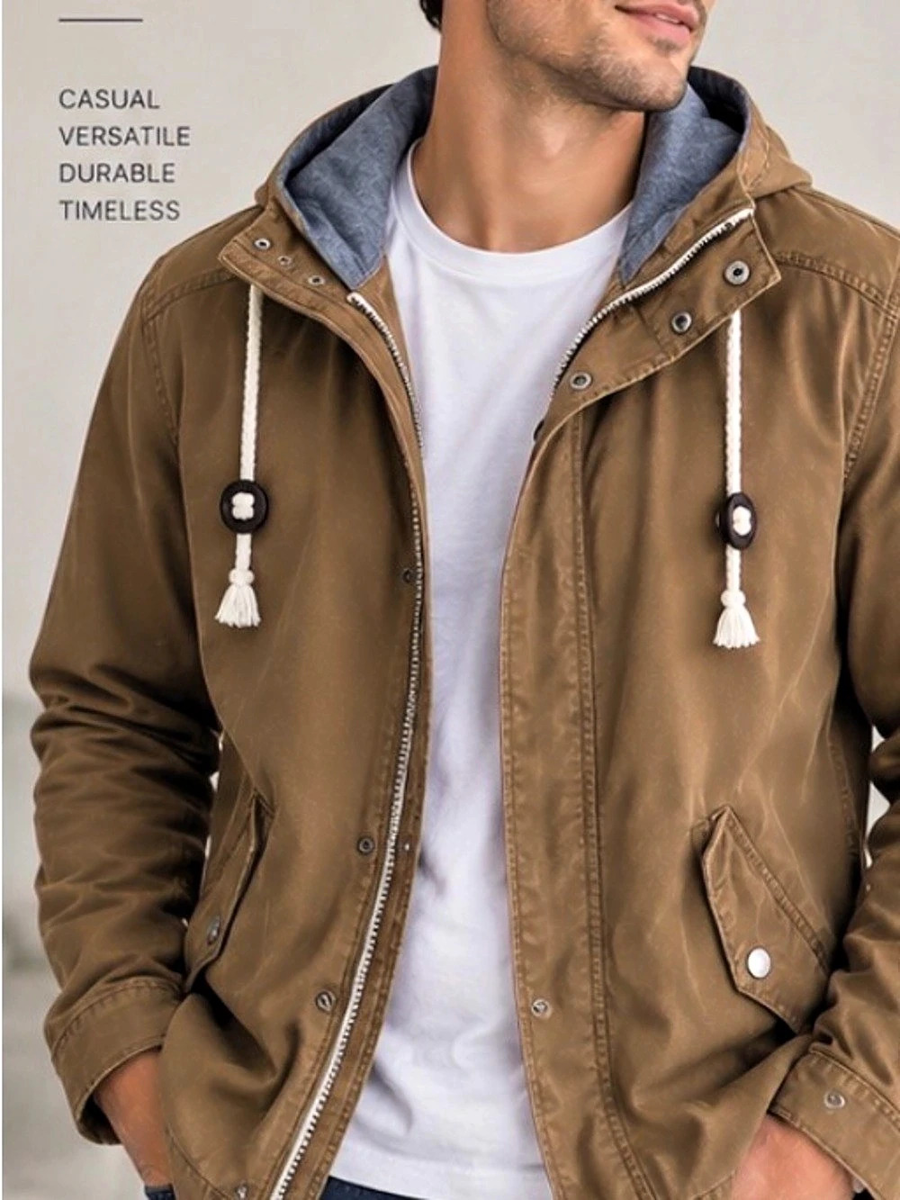 22” ptp H&M Hooded Utility Jacket Brown & Blue Medium NWT